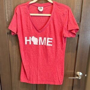 Women's Red 'HOME' V-Neck Short Sleeve Tee